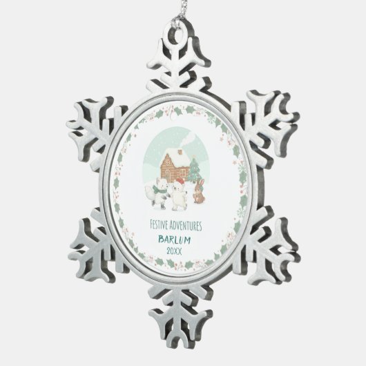 Personalized Festive Memories Tin Sneeuwvlok Ornament (Rechts)