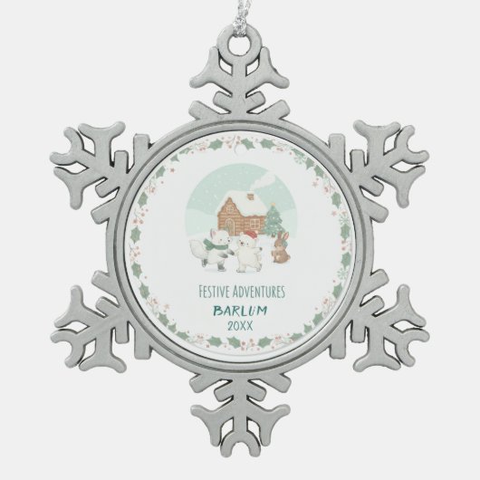 Personalized Festive Memories Tin Sneeuwvlok Ornament (Voorkant)