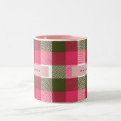 Personalized Festive Pink and Green Plaid Tweekleurige Koffiemok (Center)