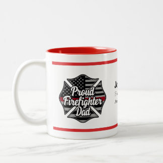 Personalized Firefighter Dad Name Thin Red Line  Tweekleurige Koffiemok