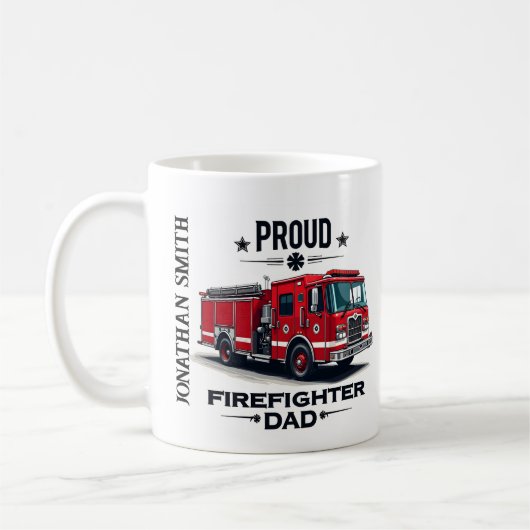 Personalized Firefighter Dad Name W/ Firetruck Koffiemok (Links)