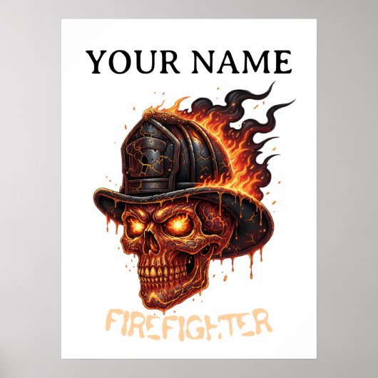Personalized Firefighter Skull Fireman Fire Dept Poster (Voorkant)