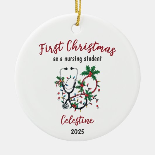 Personalized First Christmas as a Nursing Student Keramisch Ornament (Voorkant)