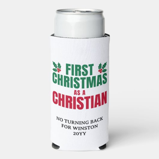 Personalized FIRST CHRISTMAS AS CHRISTIAN Seltzer Blikjeskoeler (Seltzer Voorkant)