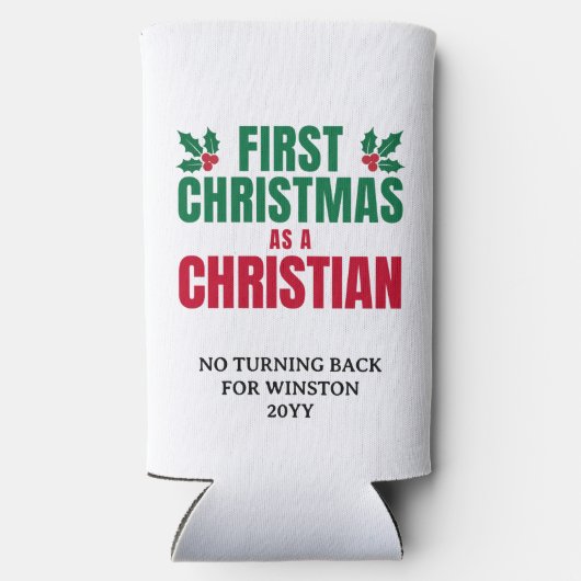 Personalized FIRST CHRISTMAS AS CHRISTIAN Seltzer Blikjeskoeler (Achterkant)
