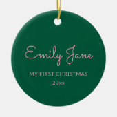 Personalized First Christmas Baby Photo Name Green Keramisch Ornament (Voorkant)