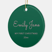 Personalized First Christmas Baby Photo Name Green Keramisch Ornament (Links)