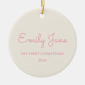 Personalized First Christmas Baby Photo Name Pink Keramisch Ornament (Voorkant)