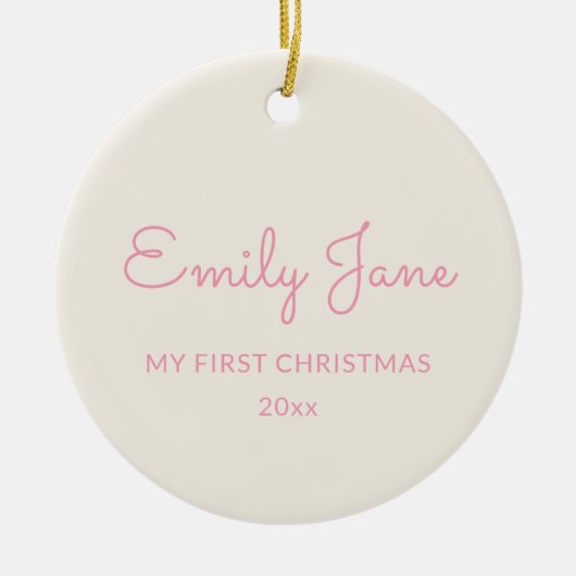 Personalized First Christmas Baby Photo Name Pink Keramisch Ornament (Voorkant)