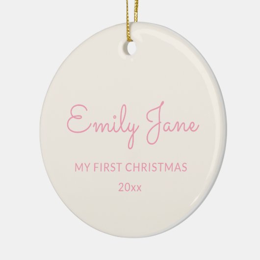 Personalized First Christmas Baby Photo Name Pink Keramisch Ornament (Links)