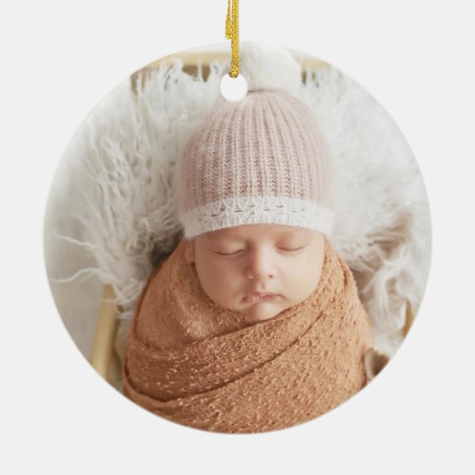 Personalized First Christmas Baby Photo Name Pink Keramisch Ornament (Achterkant)