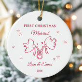 Personalized First Christmas Married Dove Keramisch Ornament