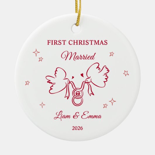 Personalized First Christmas Married Dove Keramisch Ornament (Voorkant)