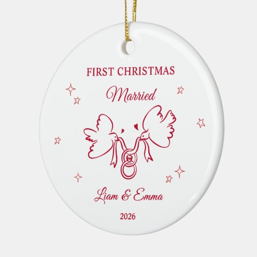 Personalized First Christmas Married Dove Keramisch Ornament (Links)