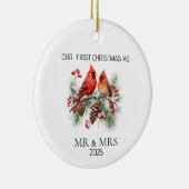 Personalized First Christmas Mr Mrs Cardinal Ornam Keramisch Ornament (Rechts)