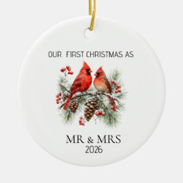 Personalized First Christmas Mr Mrs Cardinal Ornam Keramisch Ornament