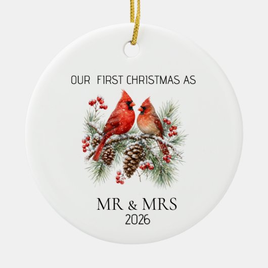 Personalized First Christmas Mr Mrs Cardinal Ornam Keramisch Ornament (Voorkant)