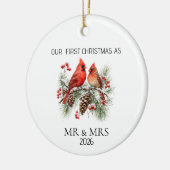 Personalized First Christmas Mr Mrs Cardinal Ornam Keramisch Ornament (Links)