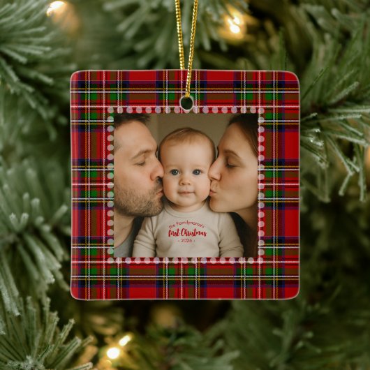Personalized First Christmas Photo Keramisch Ornament (Boom)