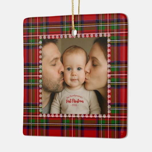 Personalized First Christmas Photo  Keramisch Ornament (Links)