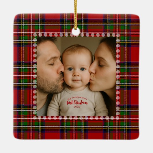 Personalized First Christmas Photo  Keramisch Ornament (Achterkant)