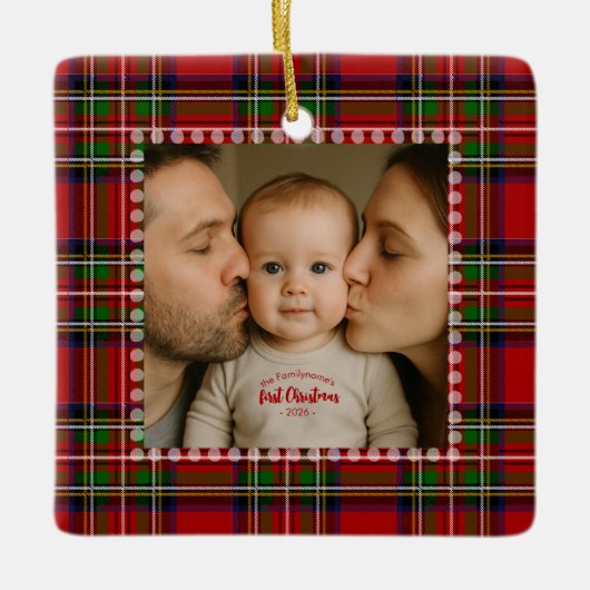 Personalized First Christmas Photo  Keramisch Ornament (Voorkant)