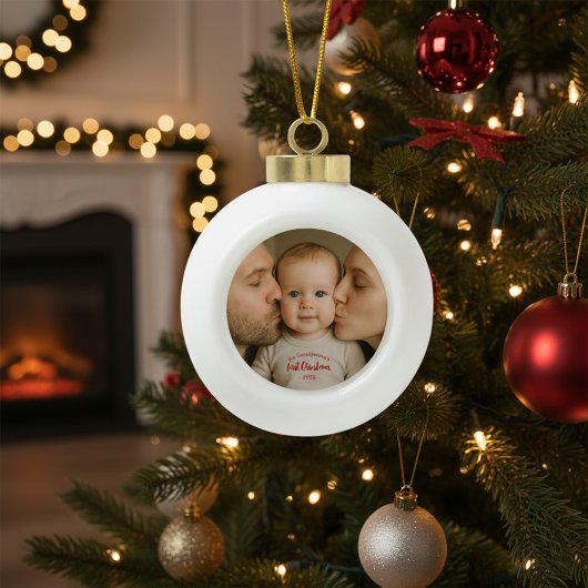 Personalized First Christmas Photo Keramische Bal Ornament