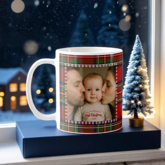 Personalized First Christmas Photo Tartan Koffiemok