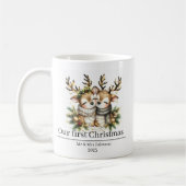 Personalized first Christmas, reindeer, newlyweds Koffiemok (Links)
