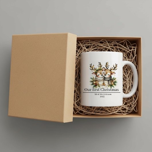 Personalized first Christmas, reindeer, newlyweds Koffiemok