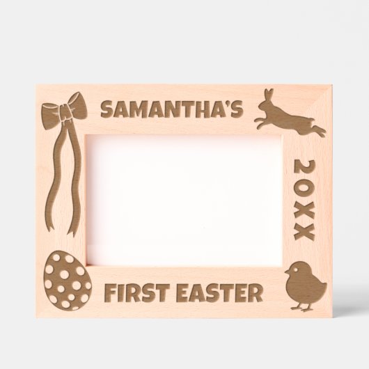 Personalized First Easter-Bunny, Eggs, Chick, Bow Gegraveerde Lijstjes (Voorkant)