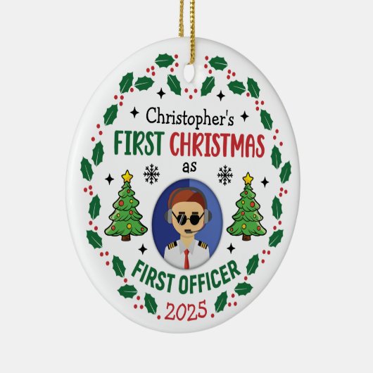 Personalized First Officer Custom Name Christmas Keramisch Ornament (Rechts)