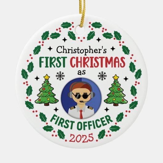 Personalized First Officer Custom Name Christmas Keramisch Ornament (Voorkant)