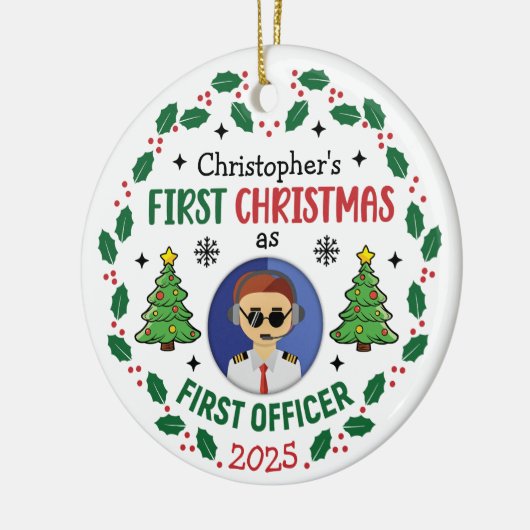 Personalized First Officer Custom Name Christmas Keramisch Ornament (Links)