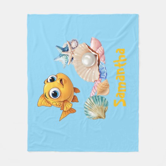 Personalized Fish Blanket | Custom Name Ocean Fleece Deken (Voorkant)