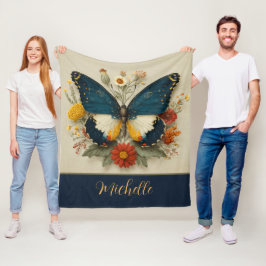 Personalized Fleece Blanket Butterfly Floral  Deken