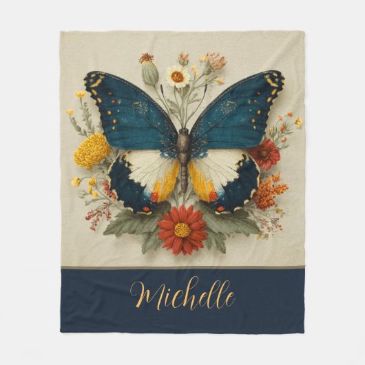 Personalized Fleece Blanket Butterfly Floral Deken (Voorkant)