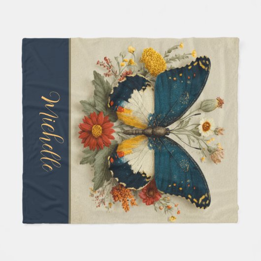 Personalized Fleece Blanket Butterfly Floral Deken (Voorkant (Horizontaal))