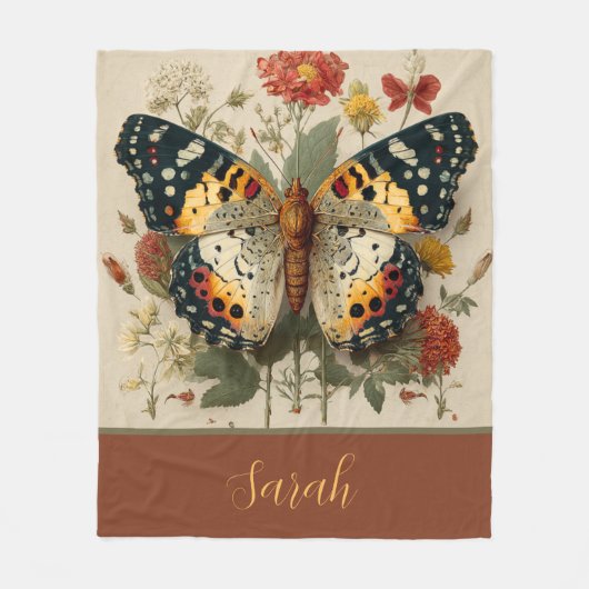 Personalized Fleece Blanket Butterfly Floral Tan (Voorkant)