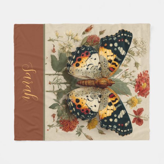 Personalized Fleece Blanket Butterfly Floral Tan (Voorkant (Horizontaal))