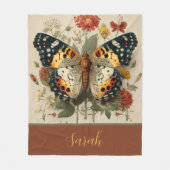 Personalized Fleece Blanket Butterfly Floral Tan Deken (Voorkant)