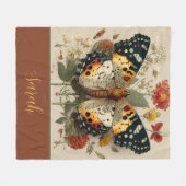 Personalized Fleece Blanket Butterfly Floral Tan Deken (Voorkant (Horizontaal))