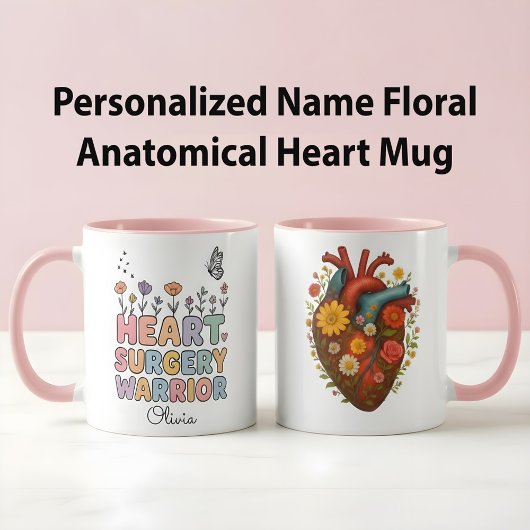 Personalized Floral Anatomical Heart Surgery Gift Mok