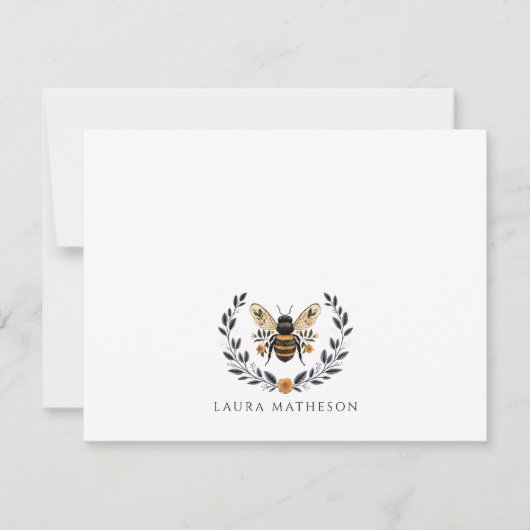 Personalized Floral Bee Laurel Notitiekaartje (Voorkant)