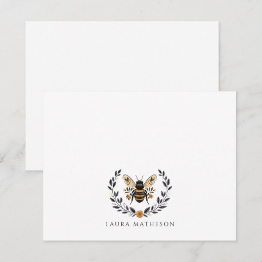 Personalized Floral Bee Laurel Notitiekaartje (Voorkant / Achterkant)