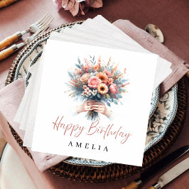 Personalized Floral Birthday Napkins Custom Name Servet