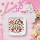 Personalized Floral Birthday Party Plates Papieren Bordje (Feest)