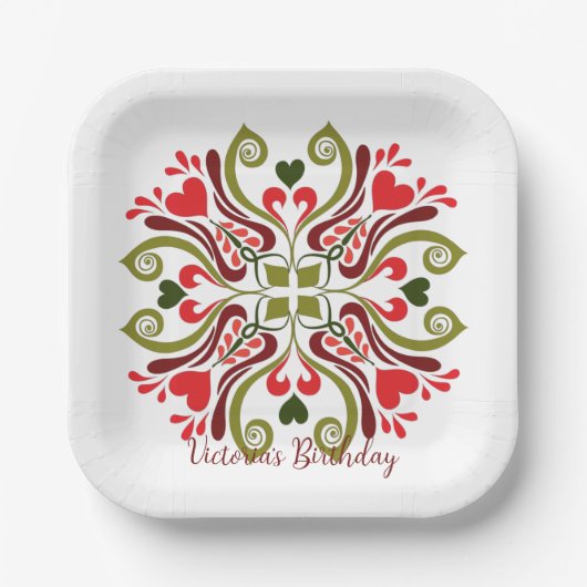 Personalized Floral Birthday Party Plates Papieren Bordje (Voorkant)