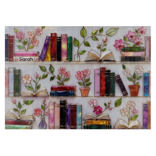 Personalized Floral Bookshelf Cutting Board Snijplank (Voorkant)