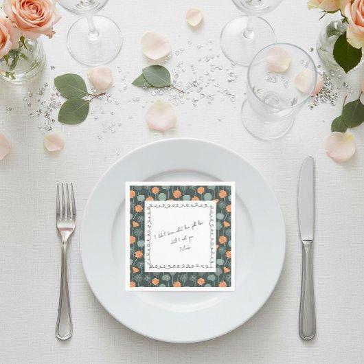 Personalized Floral Border Love Note Napkin Servet